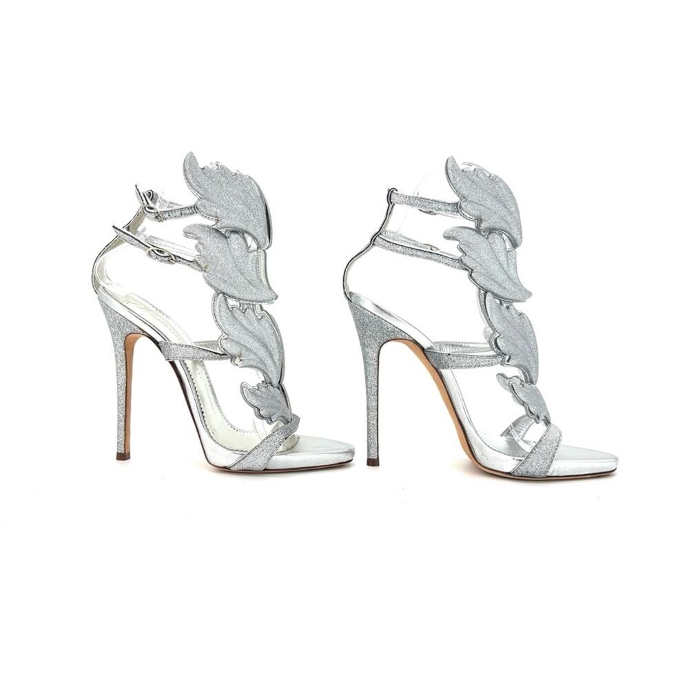 NIB Giuseppe Zanotti Cruel Summer Silver Glitter Wing Strappy Sandals 37 - Picture 6 of 12